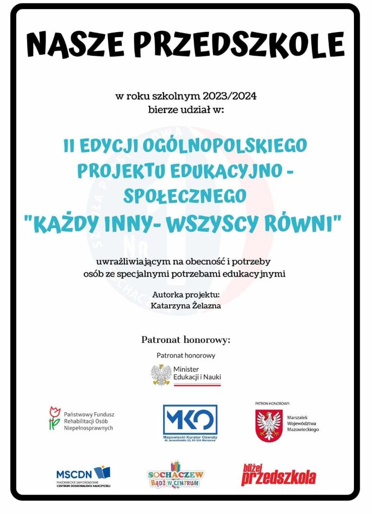 Plakat II Edycja Ogólnopolskiego Projektu "Każdy inny - wszyscy równi"