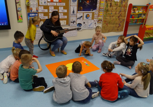 Pani pokazuje gitarę