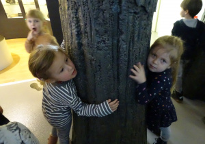 Dzieci przytulają drzewo