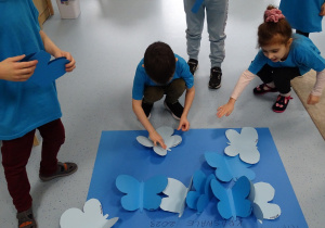 12 Dzieci przyklejają motyle do kartonu