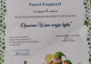 Dyplom laureata dla Pawełka