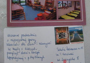 Pocztówka z rysunkiem Czarka z grupy Kotków wędruje do Kielc