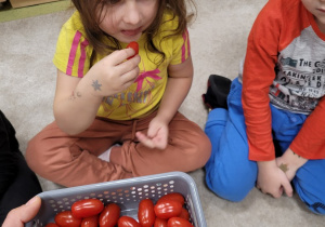 Dzieci częstują się pomidorkami