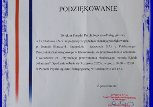 Podziękowanie dla p. Asi