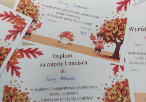 Dyplomy konkursowe za I i III miejsce