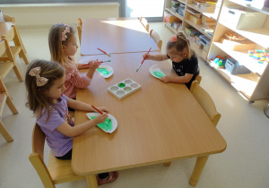 dzieci malują talerzyk farbami