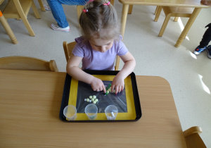 dziewczynka przepycha pomponiki